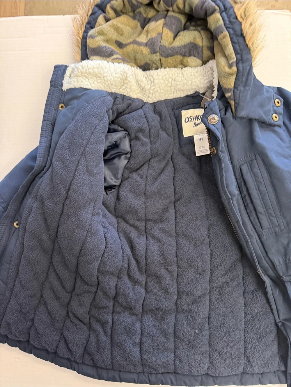 Oshkosh Fur Lined Winter Cargo Coat Navy Camo 4T